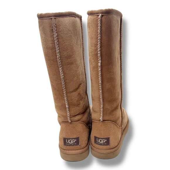 UGG Classic Tall Chestnut Brown Leather Sheepskin Winter Boots Womens Size 8 - Picture 5 of 10